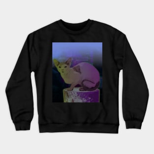 A sphynx cat under the night lights Crewneck Sweatshirt